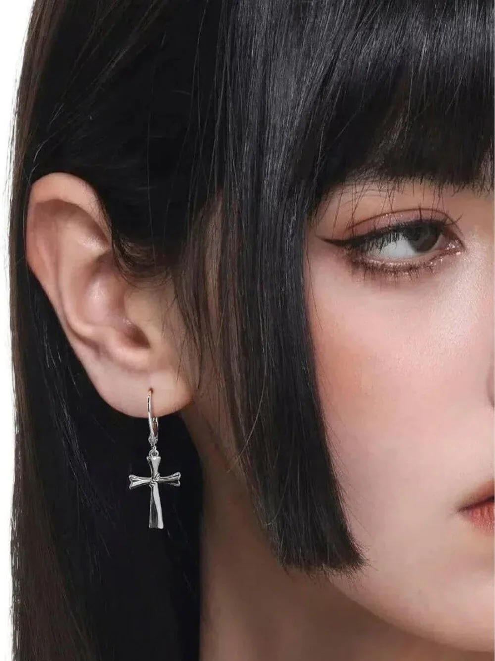 Elegant 14K Gold Butterfly Heart Cross Drop Earrings - Teardrop Dangle Hoops for - Picture 4 of 7